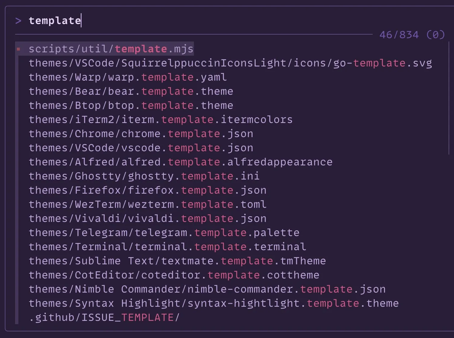 Squirrelsong dark deep purple theme for fzf