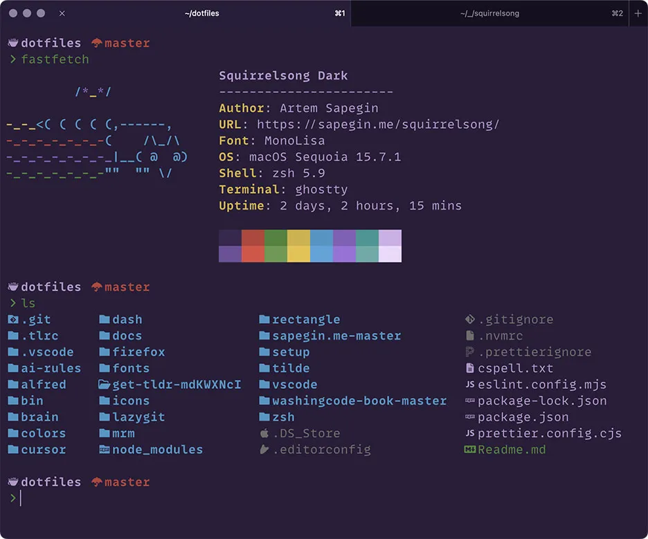 Squirrelsong dark deep purple theme for Ghostty