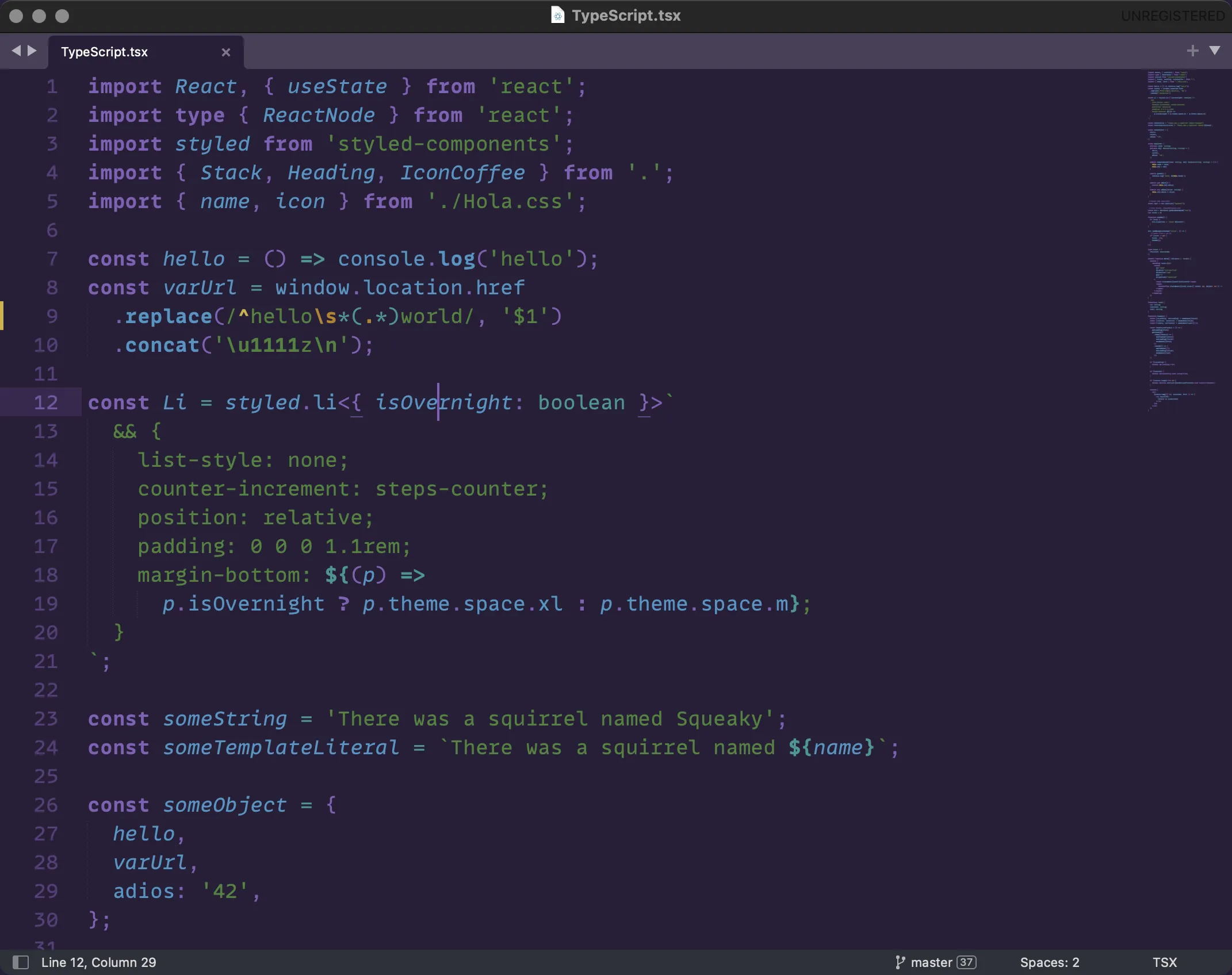 Squirrelsong Dark Deep Purple theme for Sublime Text