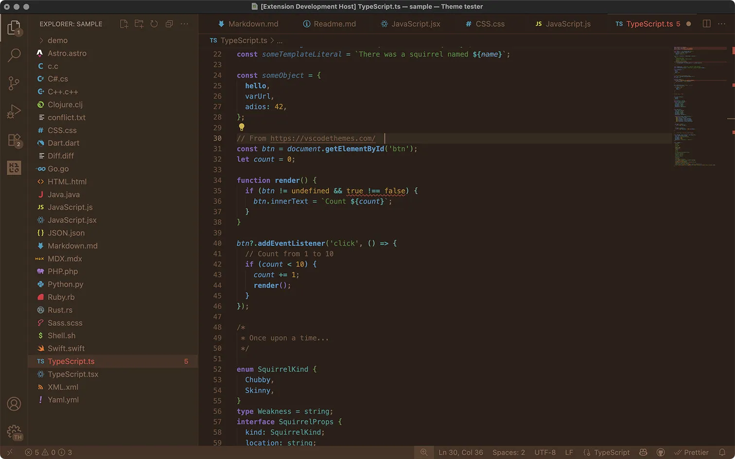 Squirrelsong Dark theme for Visual Studio Code