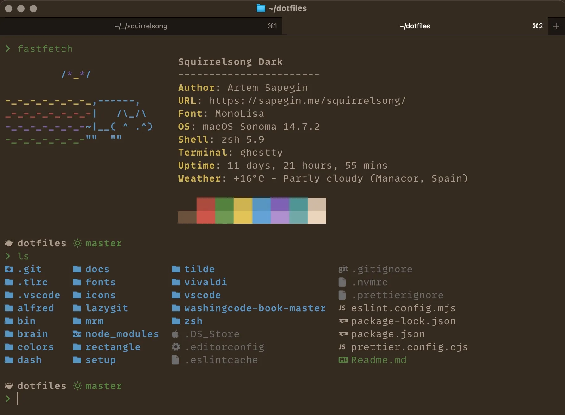 Squirrelsong dark theme for Ghostty