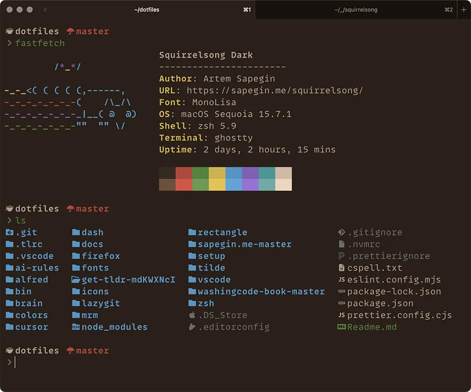Squirrelsong dark theme for Ghostty