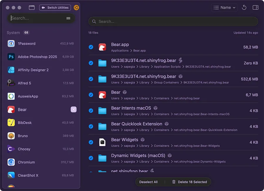 Squirrelsong Dark Deep Purple theme for Pearcleaner