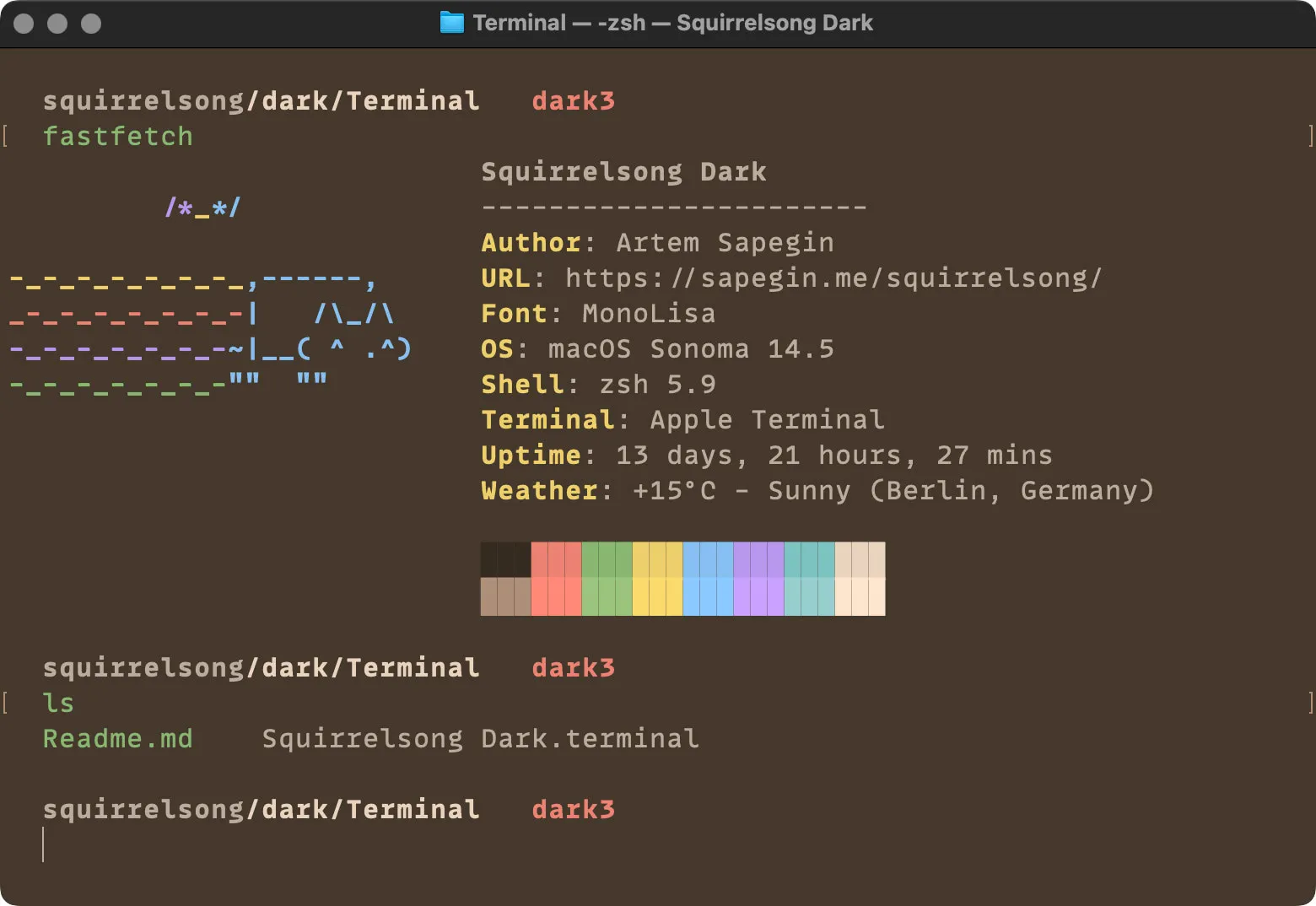 Squirrelsong Dark theme for Terminal.app