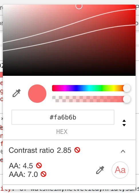 Chrome DevTools color contrast checker