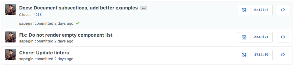 Git commits following a convention